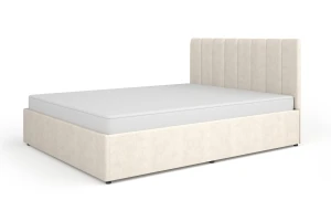 MONI 12 gestoffeerd bed met bedkist en lattenbodem, in beige en grijs Kinder Meubels 24
