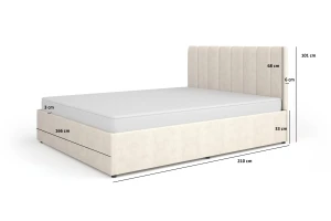 MONI 12 gestoffeerd bed met bedkist en lattenbodem, in beige en grijs Kinder Meubels 24