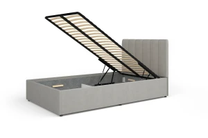 MONI 12 gestoffeerd bed met bedkist en lattenbodem, in beige en grijs Kinder Meubels 24