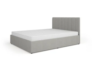 MONI 12 gestoffeerd bed met bedkist en lattenbodem, in beige en grijs Kinder Meubels 24