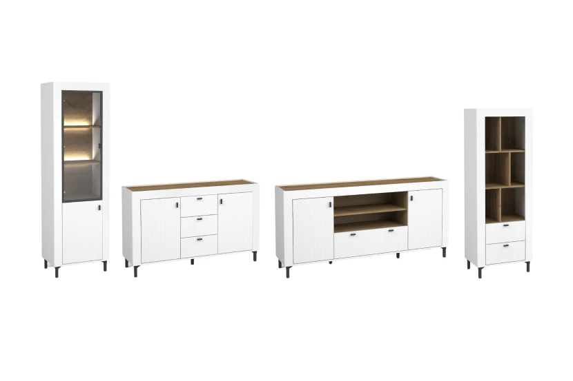 MONI A woonkamerset met vitrinekast, kast en 2 commodes Kinder Meubels 24