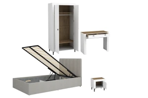 MONI B slaapkamerset met bed 120x200, kledingkast, kaptafel & nachtkastje Kinder Meubels 24