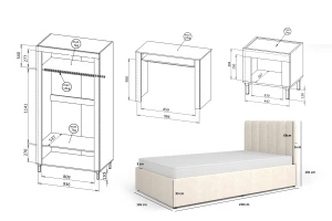 MONI B slaapkamerset met bed 120x200, kledingkast, kaptafel & nachtkastje Kinder Meubels 24