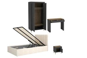 MONI B slaapkamerset met bed 120x200, kledingkast, kaptafel & nachtkastje Kinder Meubels 24
