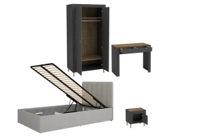 MONI B slaapkamerset met bed 120x200, kledingkast, kaptafel & nachtkastje Kinder Meubels 24