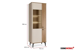 AURO 02 vitrinekast, 1-deurs staande vitrinekast met glazen deur, 73 cm breed, AURO-collectie Kinder Meubels 24