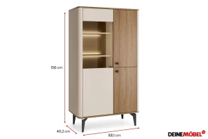 AURO 03 vitrinekast, 2-deurs staande vitrinekast met glazen deur, 88 cm breed, AURO-collectie Kinder Meubels 24