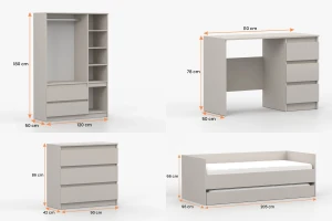 SIMO C tienerkamerset, kinderkamerset met bed 90x200 cm & logeerbed 80x200 cm Kinder Meubels 24