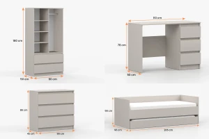 SIMO D tienerkamerset, kinderkamerset met bed 90x200 cm & logeerbed 80x200 cm Kinder Meubels 24