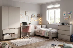 SIMO E tienerkamerset, kinderkamerset met bed 90x200 cm in kasjmier & wit Kinder Meubels 24