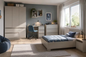 SIMO E tienerkamerset, kinderkamerset met bed 90x200 cm in kasjmier & wit Kinder Meubels 24