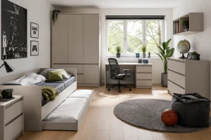 SIMO E tienerkamerset, kinderkamerset met bed 90x200 cm in kasjmier & wit Kinder Meubels 24
