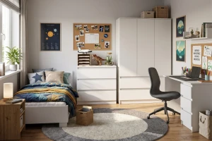 SIMO E tienerkamerset, kinderkamerset met bed 90x200 cm in kasjmier & wit Kinder Meubels 24