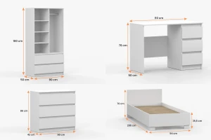 SIMO F tienerkamerset, kinderkamerset met bed 90x200 cm in kasjmier & wit Kinder Meubels 24