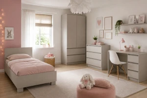 SIMO F tienerkamerset, kinderkamerset met bed 90x200 cm in kasjmier & wit Kinder Meubels 24
