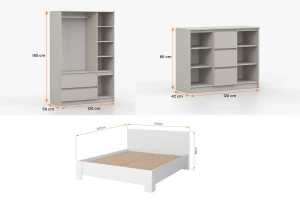 SIMO G slaapkamerset in wit / kasjmier, SIMO-collectie, incl. bed 160x200 Kinder Meubels 24