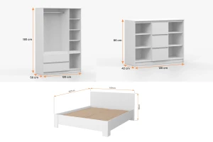 SIMO G slaapkamerset in wit / kasjmier, SIMO-collectie, incl. bed 160x200 Kinder Meubels 24