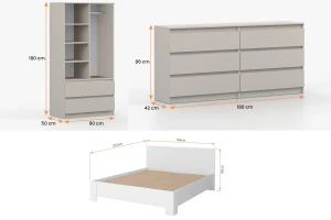SIMO H slaapkamerset in wit / kasjmier, SIMO-collectie, incl. bed 160x200 Kinder Meubels 24