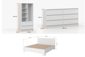 SIMO H slaapkamerset in wit / kasjmier, SIMO-collectie, incl. bed 160x200 Kinder Meubels 24