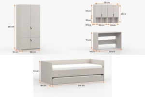 MANO C tienerkamerset kinderkamerset met bed 90x200 cm en uitschuifbed Kinder Meubels 24
