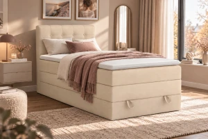JUNG 1 90x200 Kronos 38 Crème boxspringbed gestoffeerd bed compleetbed Kinder Meubels 24