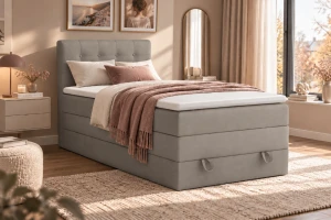 JUNG 1 100x200 Paros 5 Lichtgrijs boxspringbed gestoffeerd bed compleetbed Kinder Meubels 24