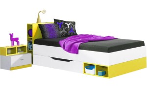 MOBY Eenpersoonsbed wit/geel Kinder Meubels 24
