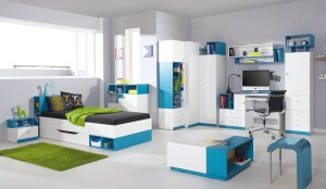 MOBY Eenpersoonsbed wit/blauw Kinder Meubels 24