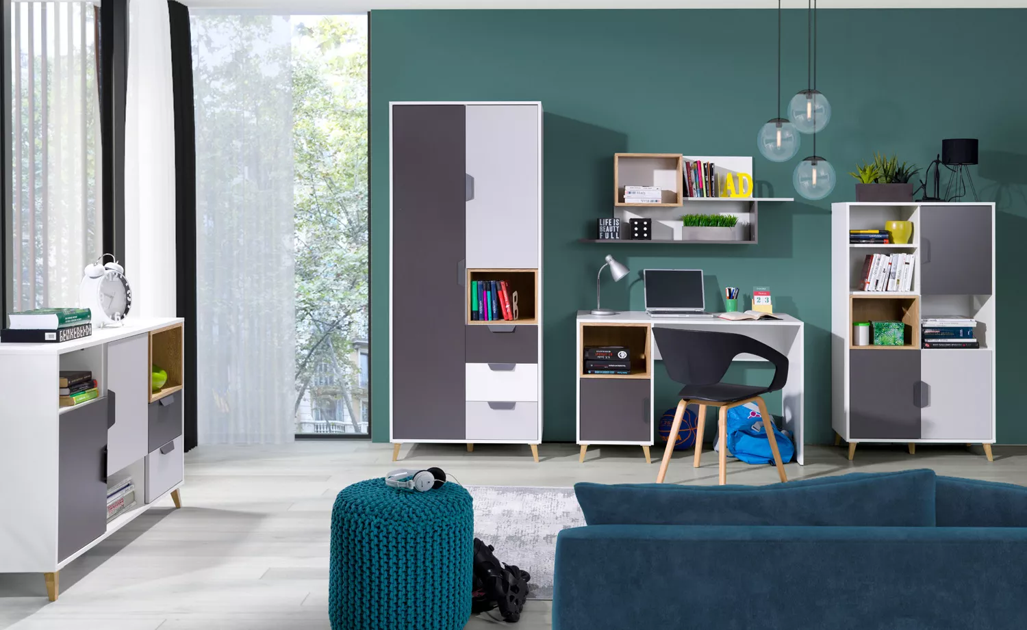 JUSTIN 3 Kinderkamer Set met Bureau Kinder Meubels 24