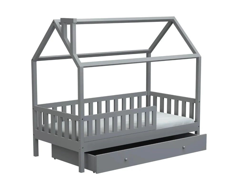 ROSI 1-persoon Kinderbed Huisbed 120x200 met lade wit/asgrijs Kinder Meubels 24