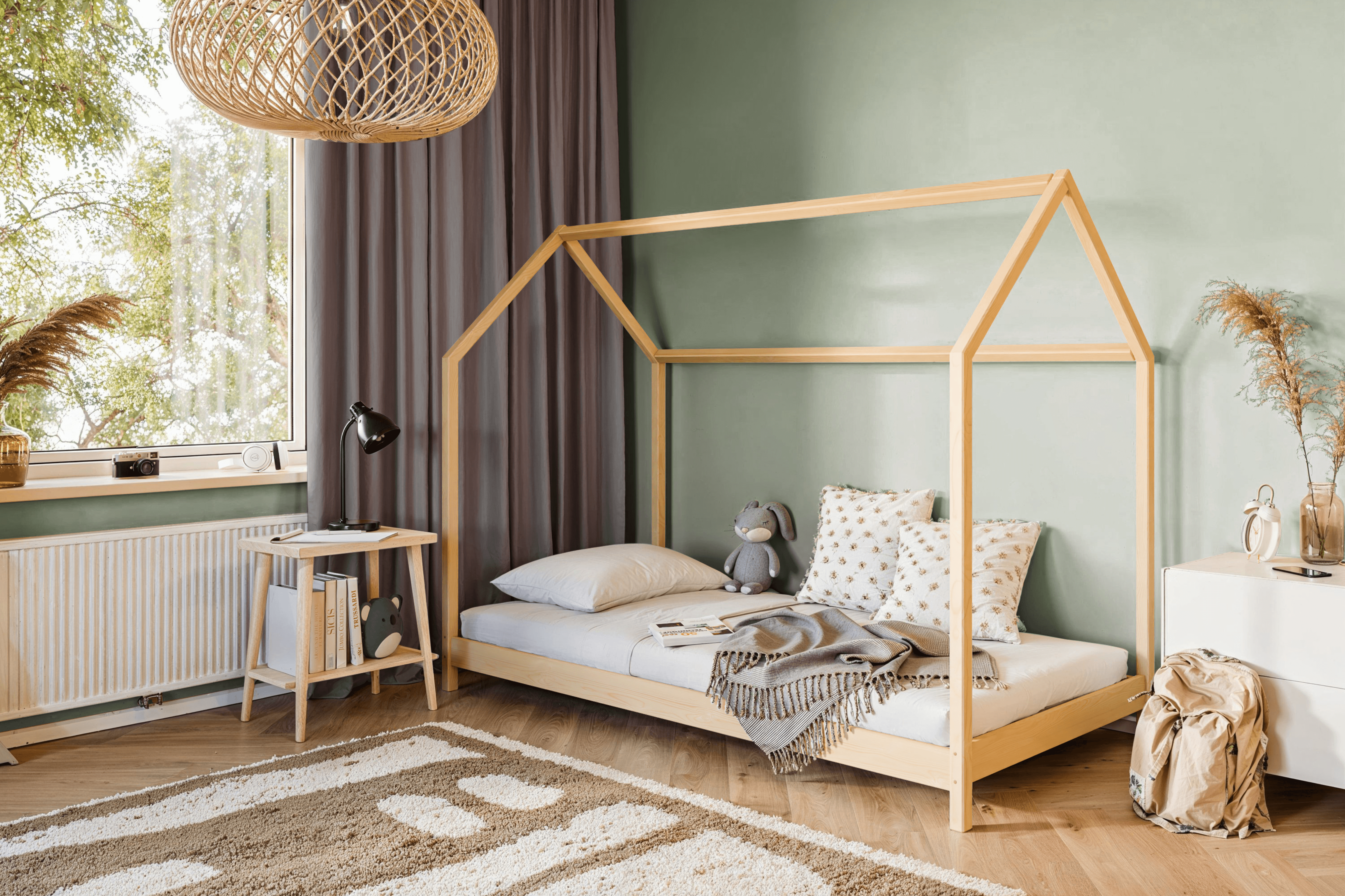 LAKI 90x200 Natuurlijk Grenenhout Kinderbed Huisbed Kinder Meubels