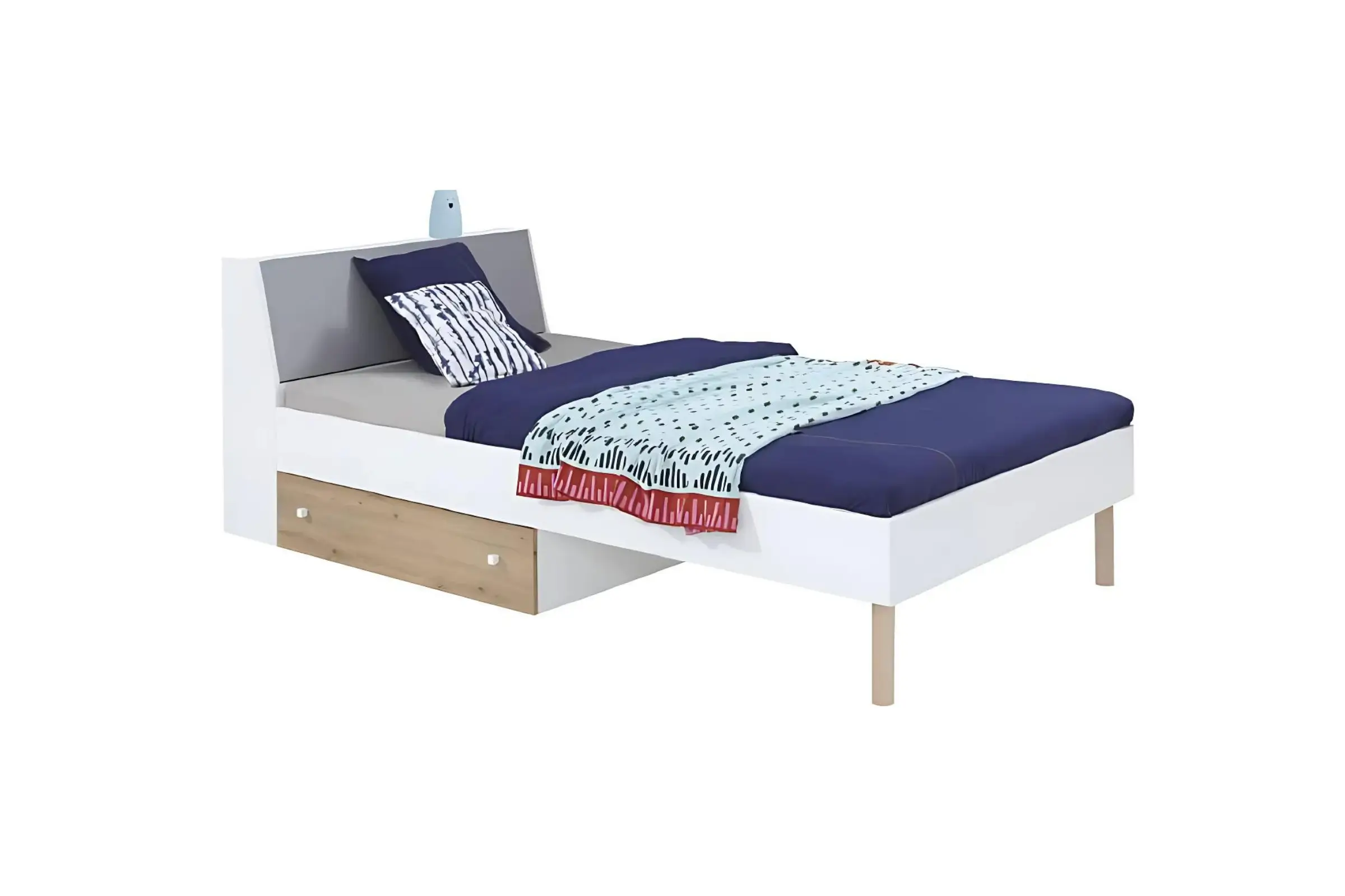 FELIX 14 90x200 Wit Lux + Eik Artisan + Grijs Kinderbed Jeugdbed Eenpersoonsbed met Lade Kinder Meubels