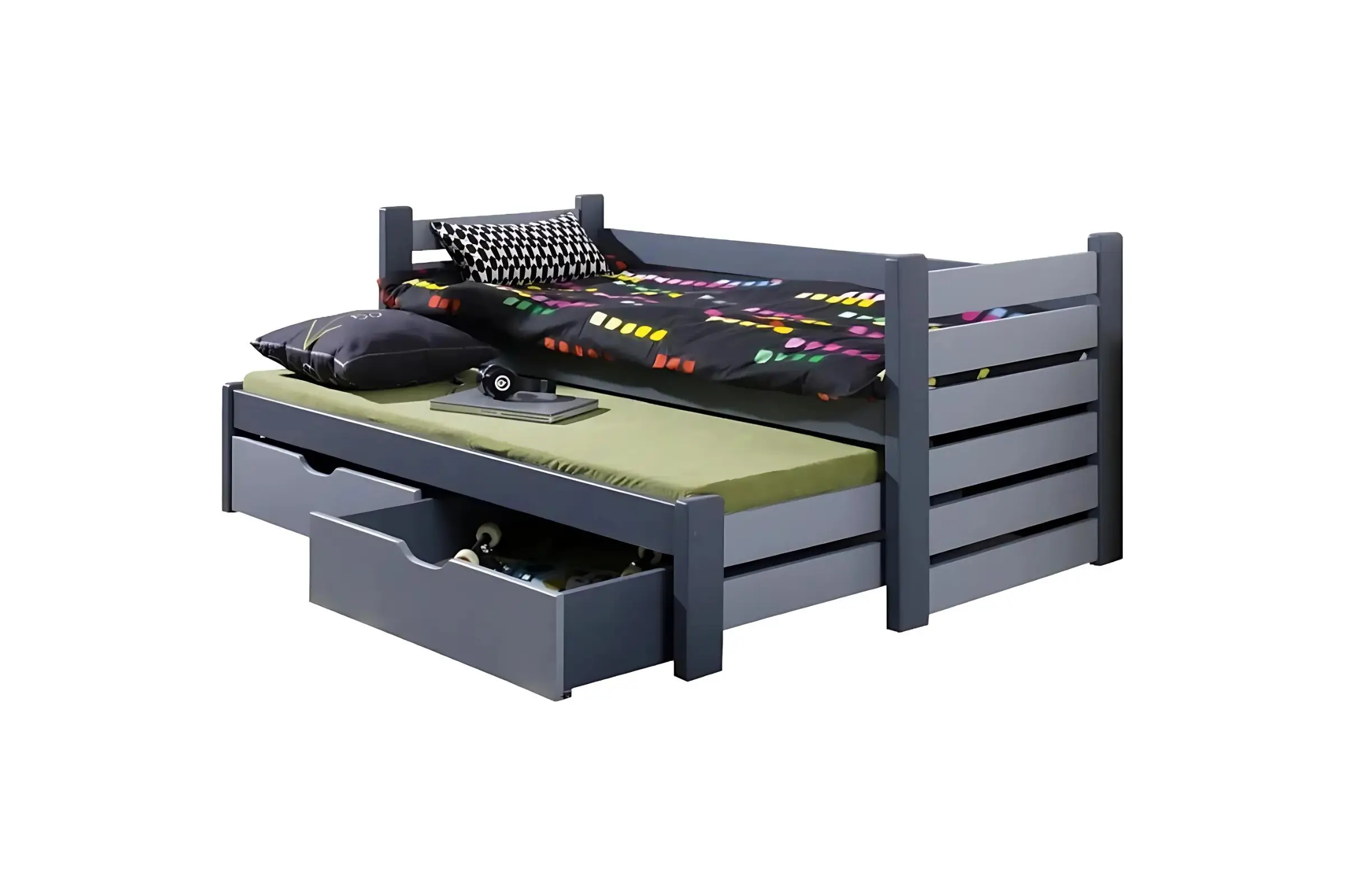 MATTI 90x200 Grijs + Grafiet Kinderbed Uitschuifbed met Laden Kinder Meubels