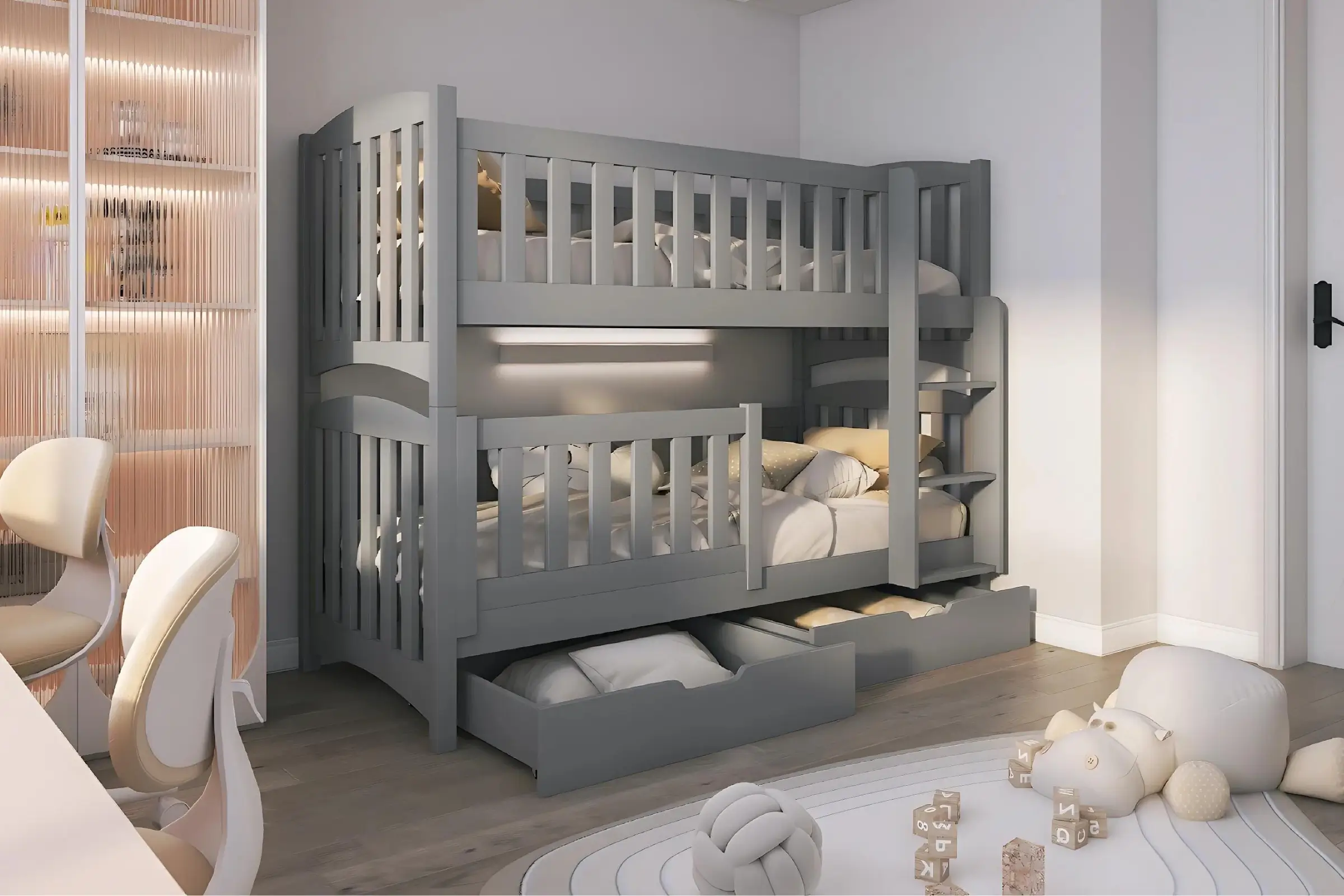 NOAH II 90x200 Grijs Stapelbed met Laden Kinder Meubels