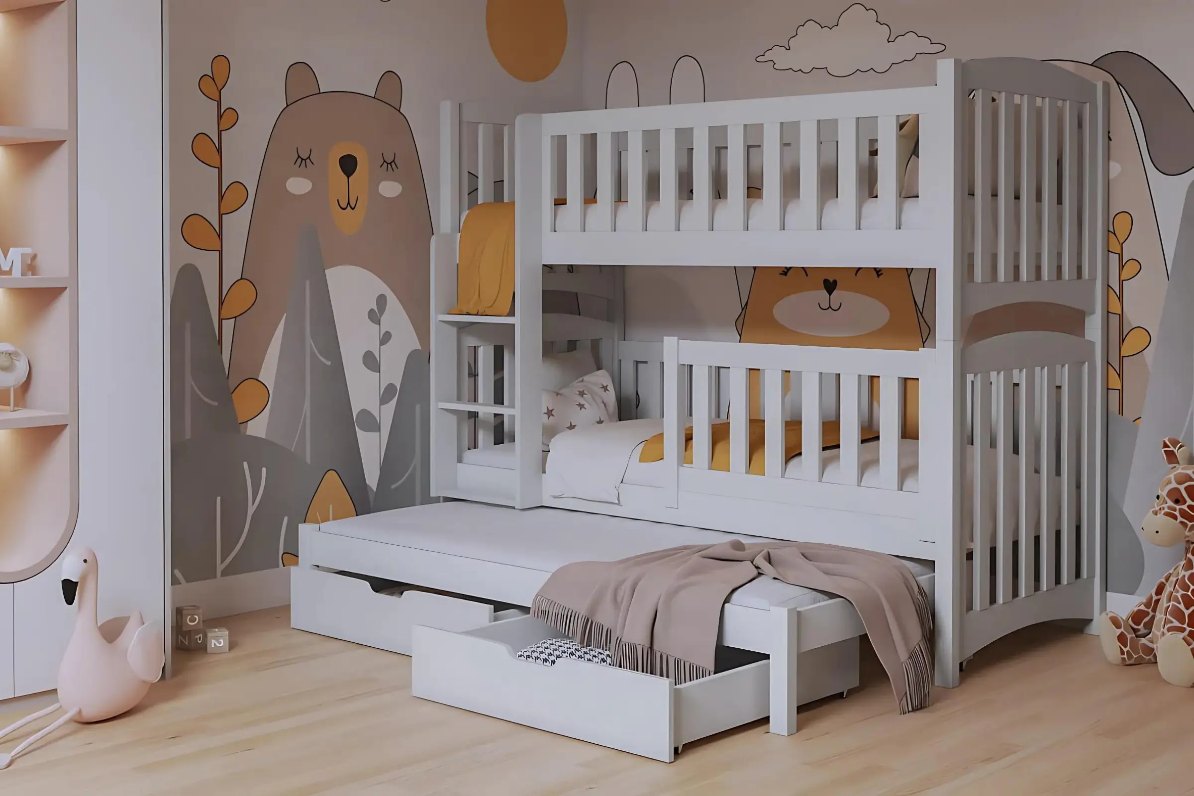 NOAH III 90x200 Wit Stapelbed Uitschuifbed met Laden Kinder Meubels