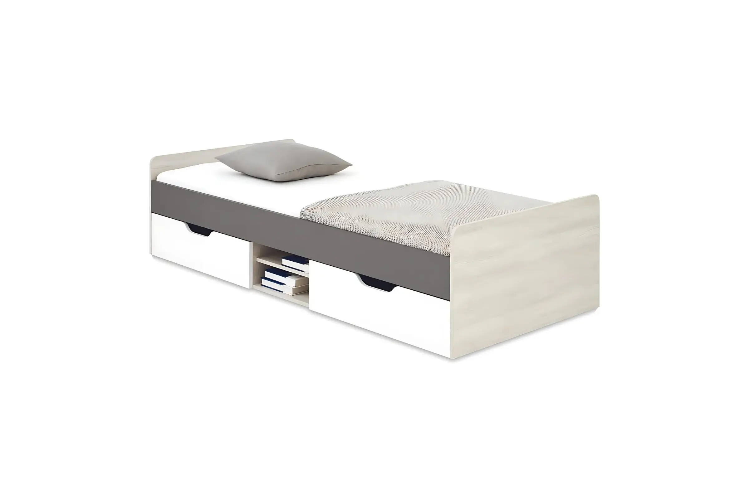 RM15 90x200 Wilton Eik Wit + Wit Lux + Antraciet Jeugdbed Eenpersoonsbed Kinder Meubels