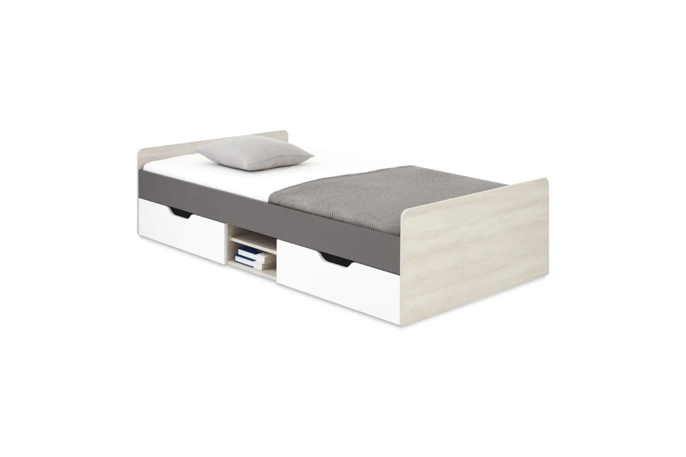 RM16 120x200 Wilton Eik Wit + Wit Lux + Antraciet Jeugdbed Eenpersoonsbed Kinder Meubels