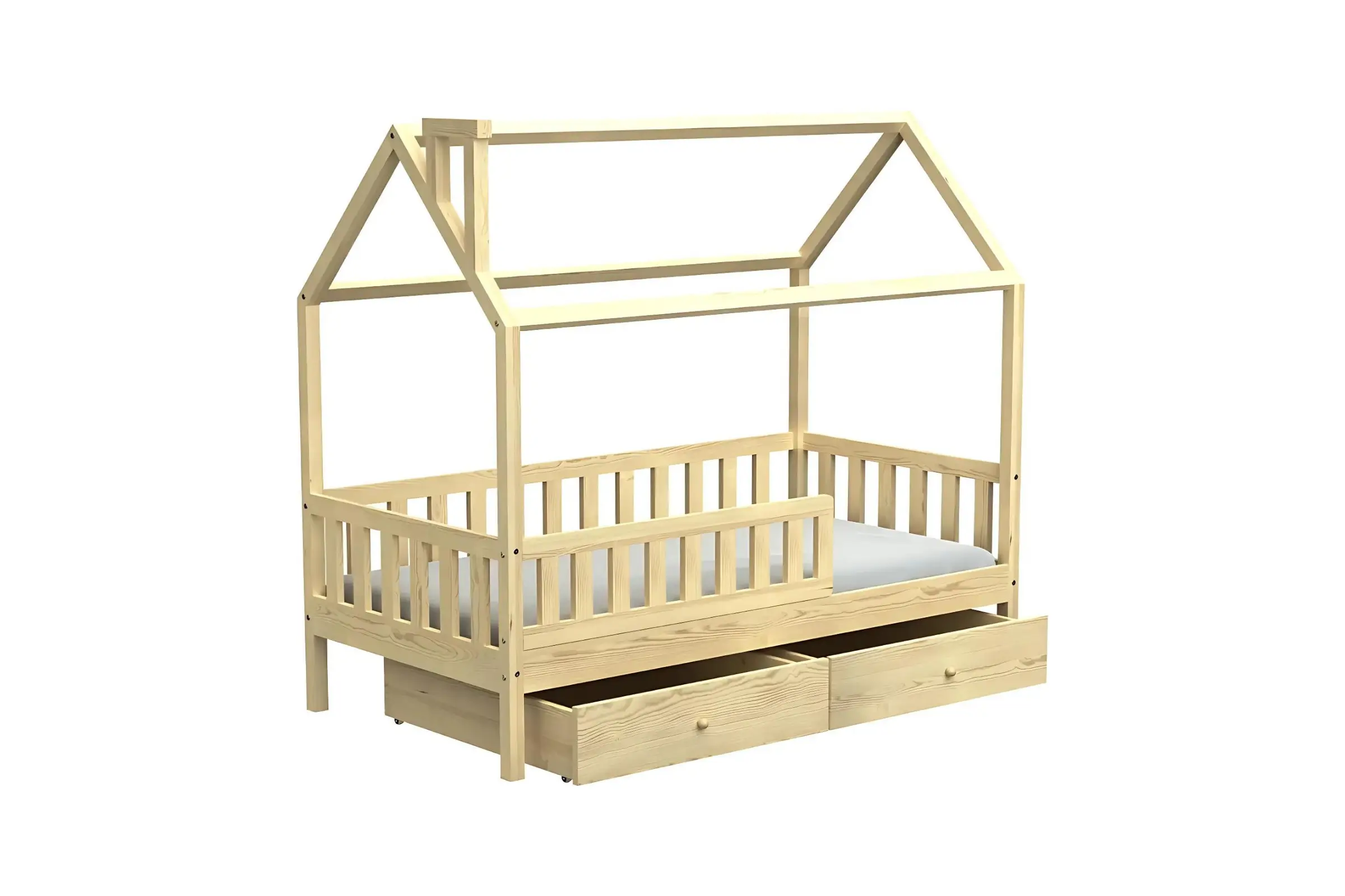 Moimhear Stapelbed met glijbaan, kinderbed met valbeschermingsrooster, met raam en dak, met drie treden, grenen MDF, wit, 90x200cm & 140x200cm