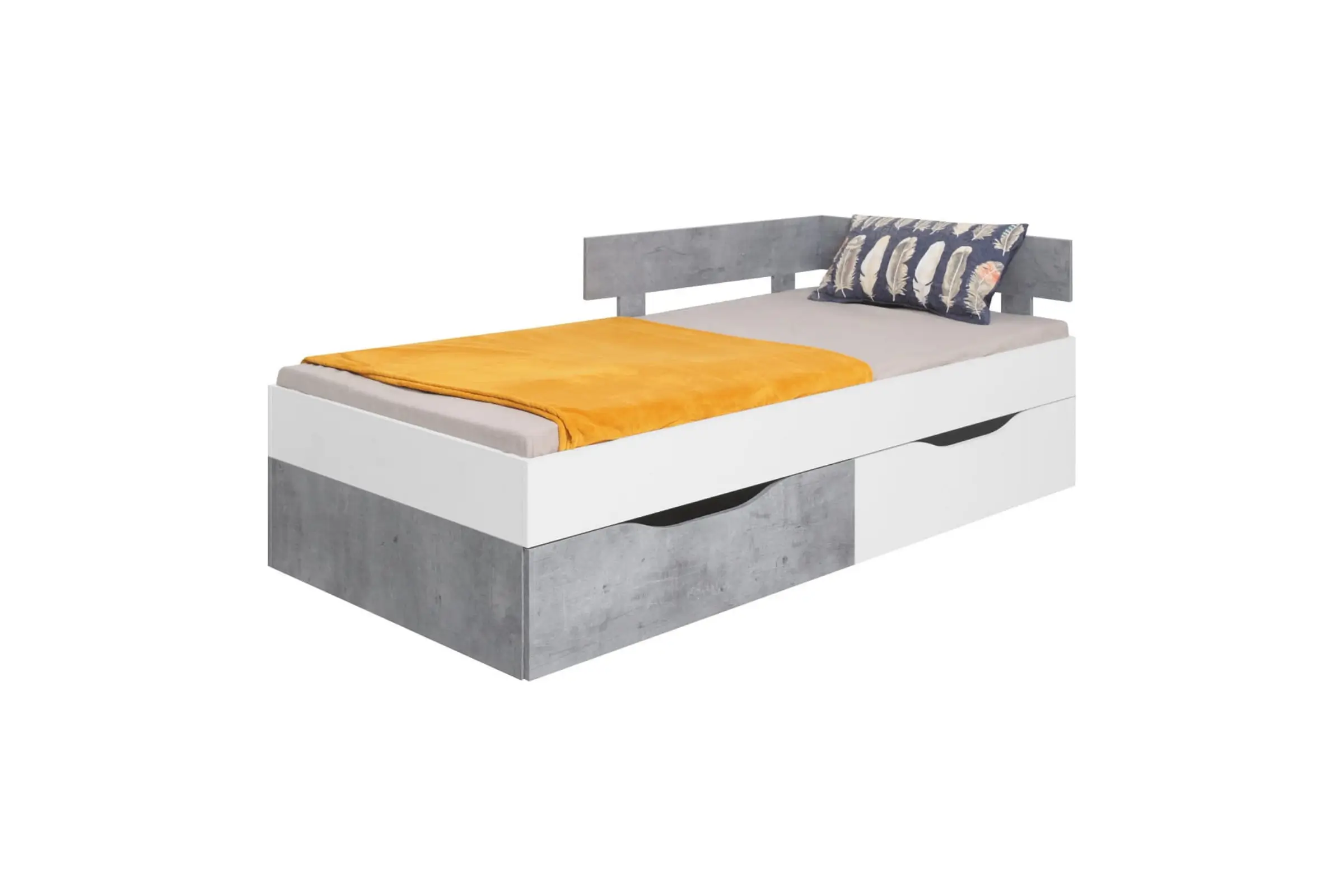 SIMON S15 90x200 Wit + Grijs Kinderbed Eenpersoonsbed met Laden Kinder Meubels
