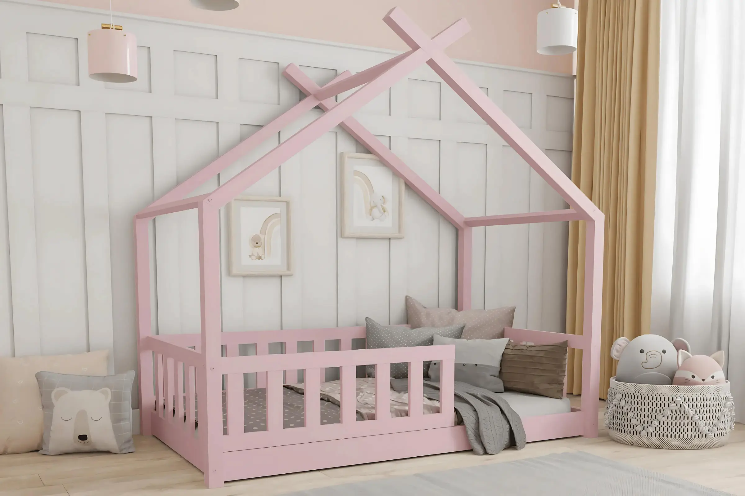 STAR PLUS 120x200 Roze Bodenbed Huisbed Eenpersoonsbed Kinder Meubels