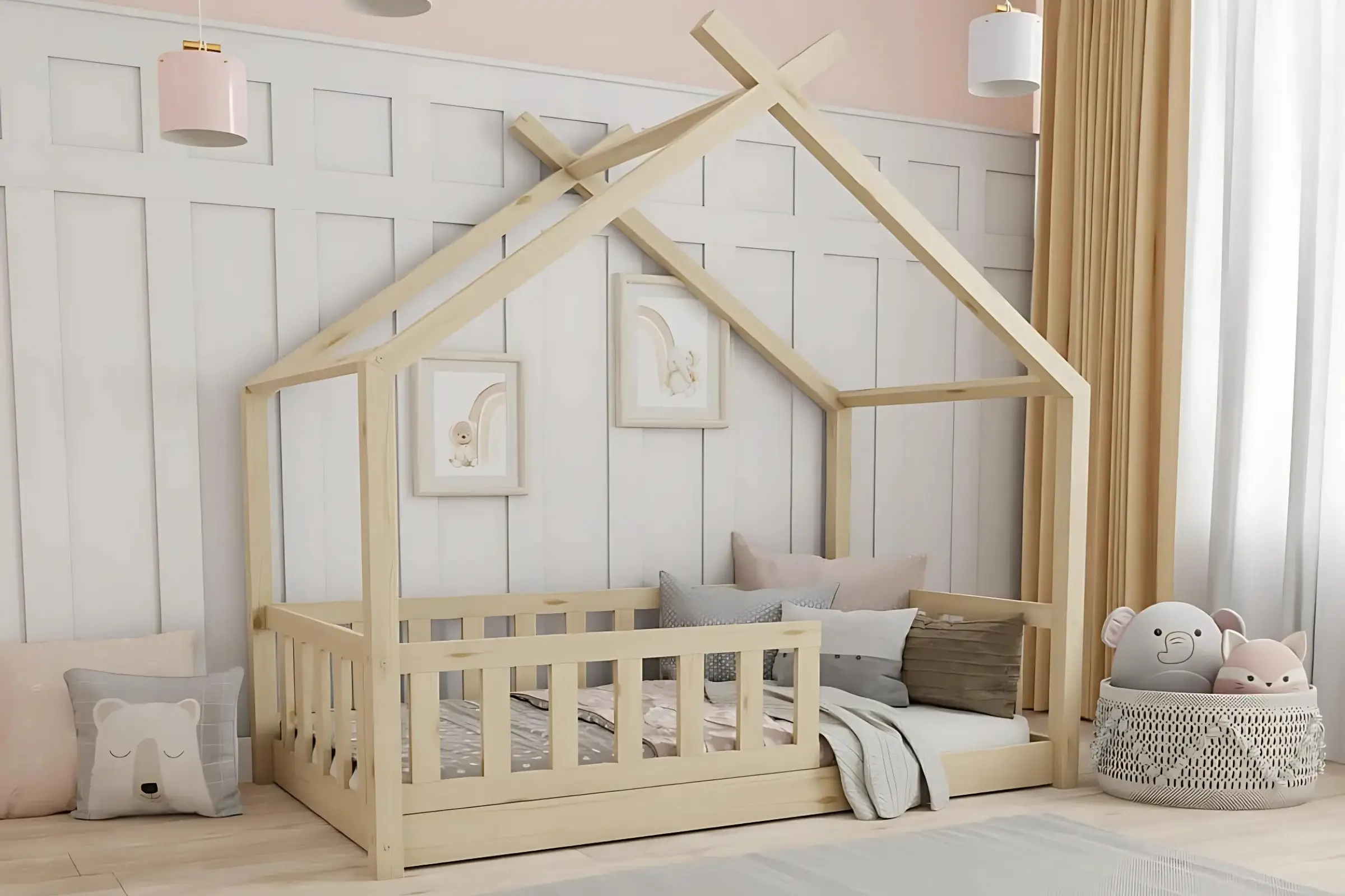 STAR PLUS 140x200 Grenen Bodenbed Huisbed Eenpersoonsbed Kinder Meubels