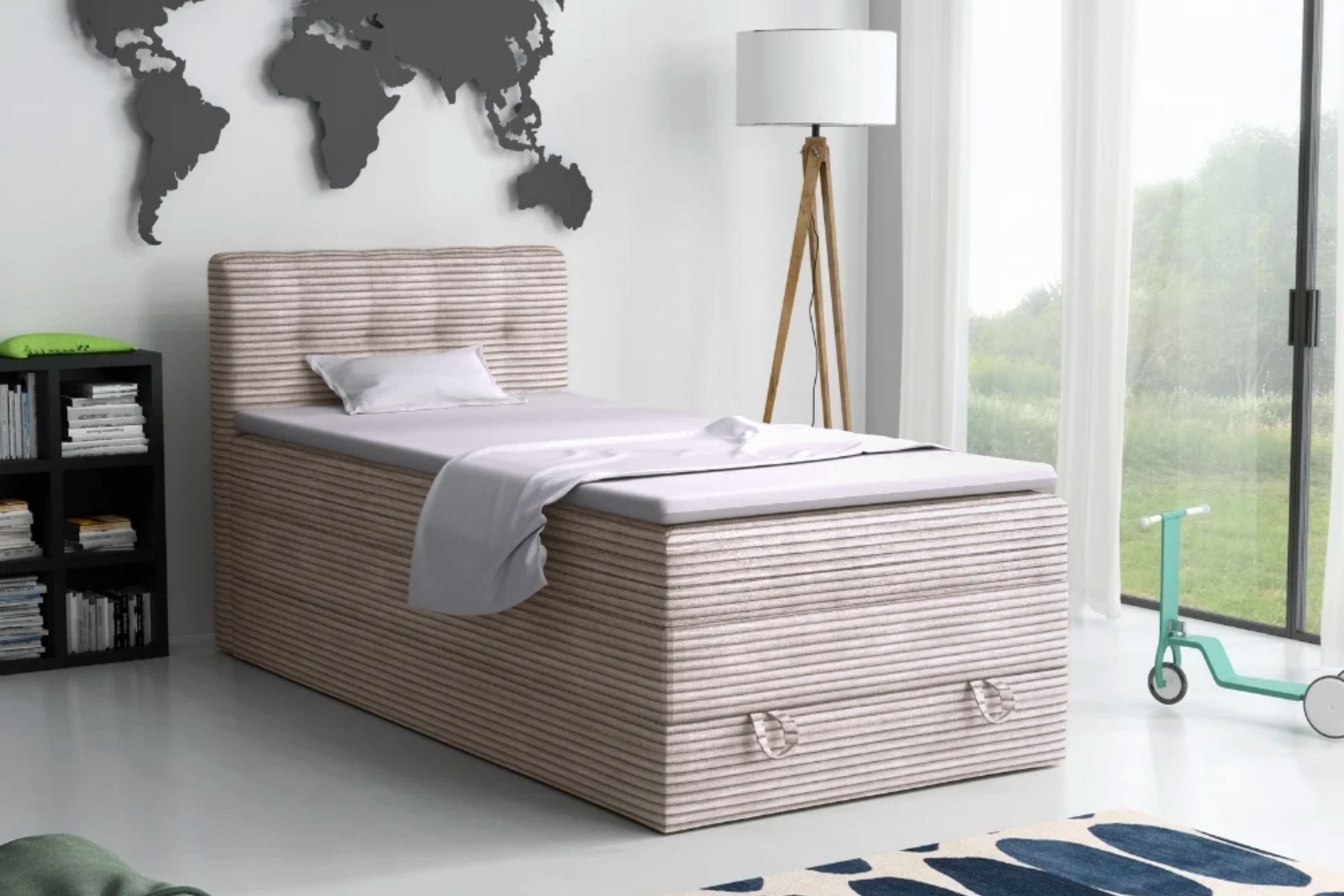 JUNG 2 100x200 Poso 02 Beige boxspringbed gestoffeerd bed compleetbed Kinder Meubels 24