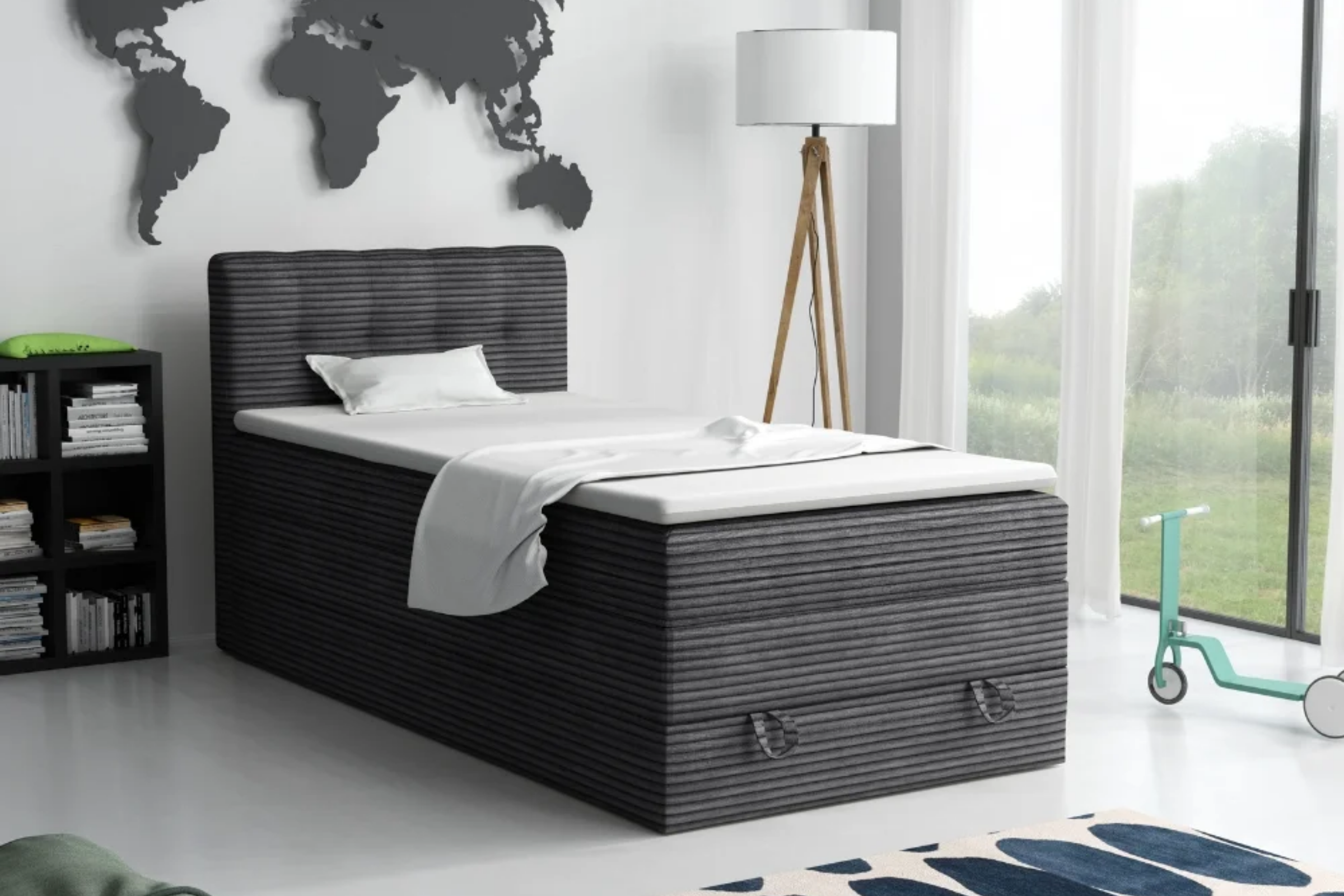 JUNG 2 100x200 Poso 34 Antraciet boxspringbed gestoffeerd bed compleetbed Kinder Meubels 24