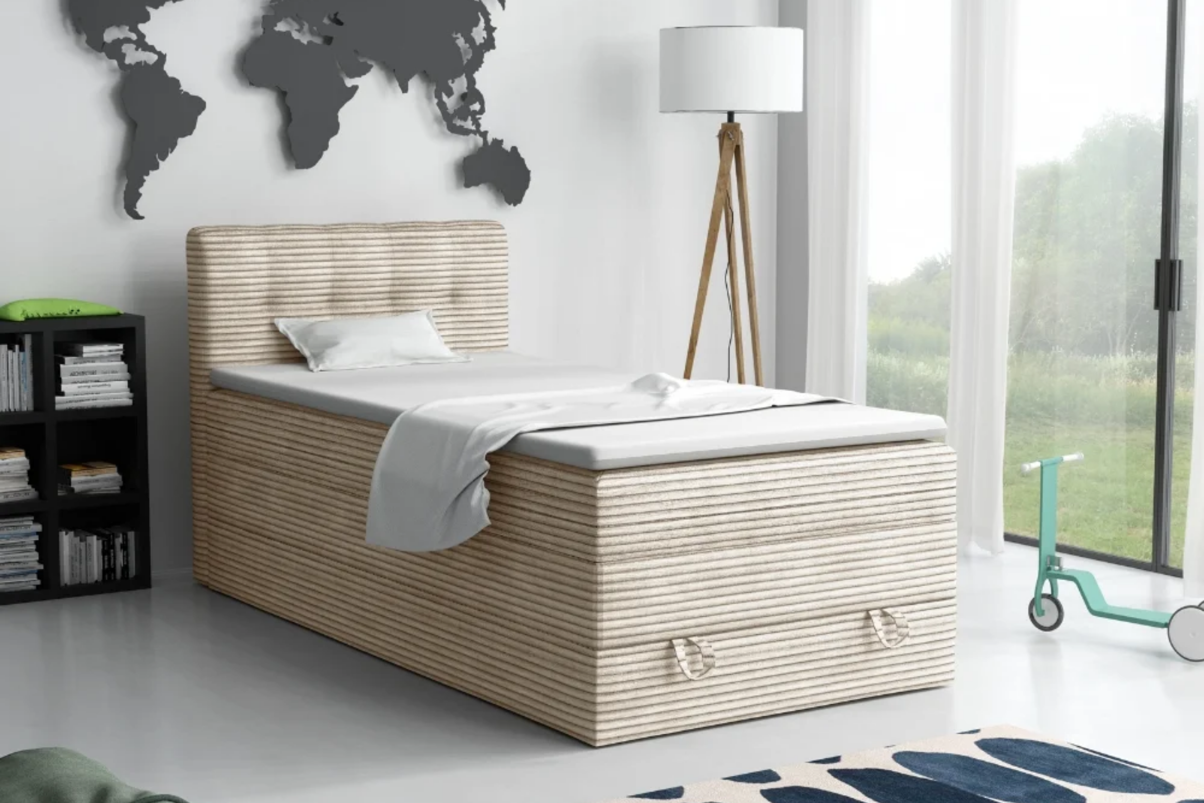 JUNG 2 100x200 Poso 38 Crème boxspringbed gestoffeerd bed compleetbed Kinder Meubels 24
