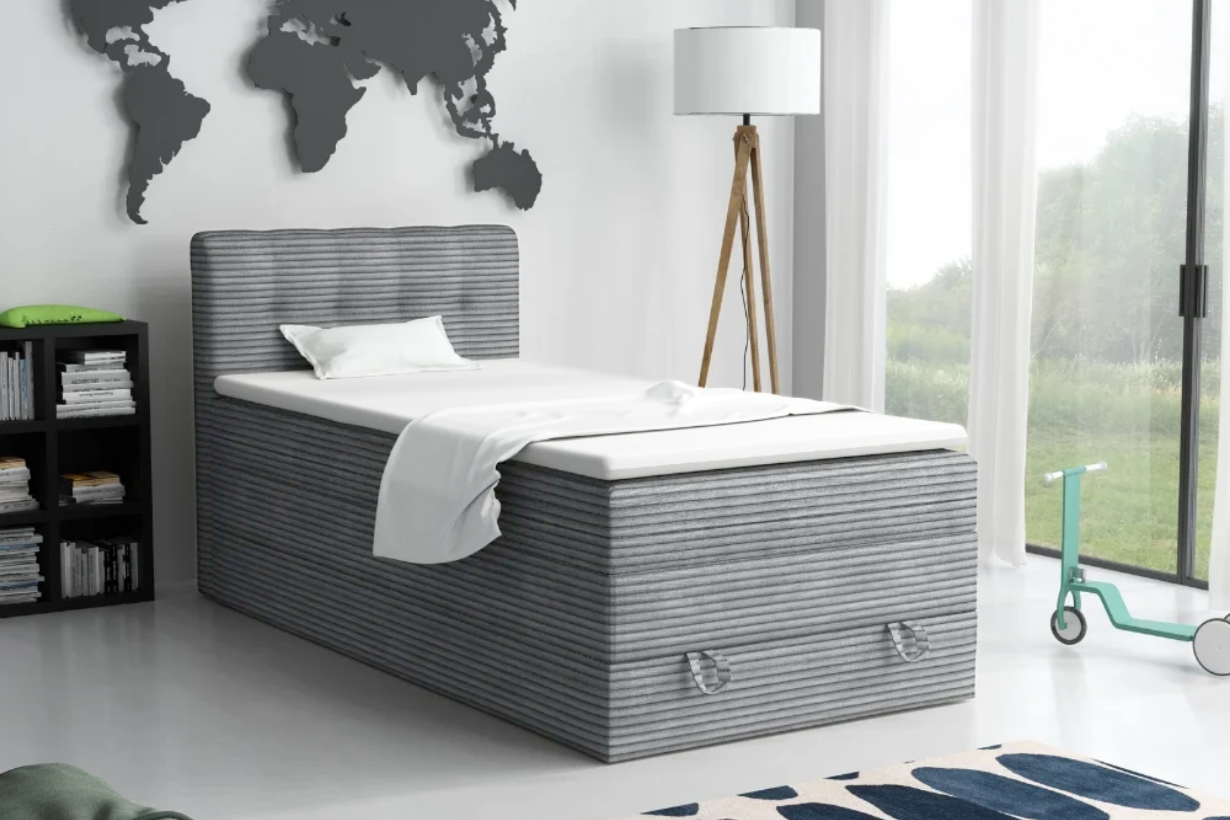 JUNG 2 100x200 Poso 55 Lichtgrijs boxspringbed gestoffeerd bed compleetbed Kinder Meubels 24