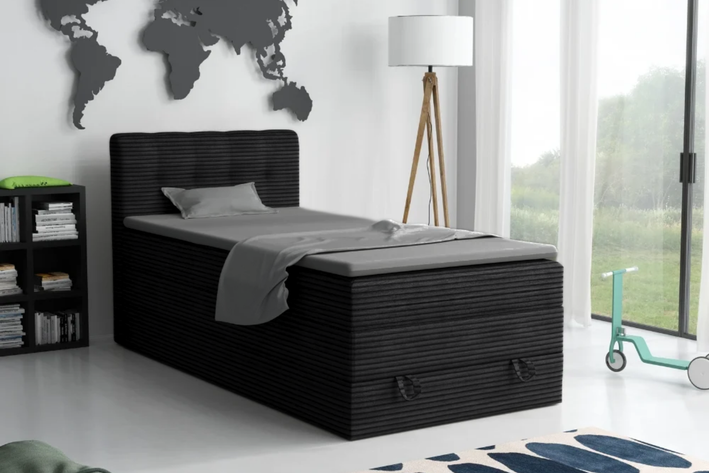 JUNG 2 120x200 Poso 135 Zwart boxspringbed gestoffeerd bed compleetbed Kinder Meubels 24