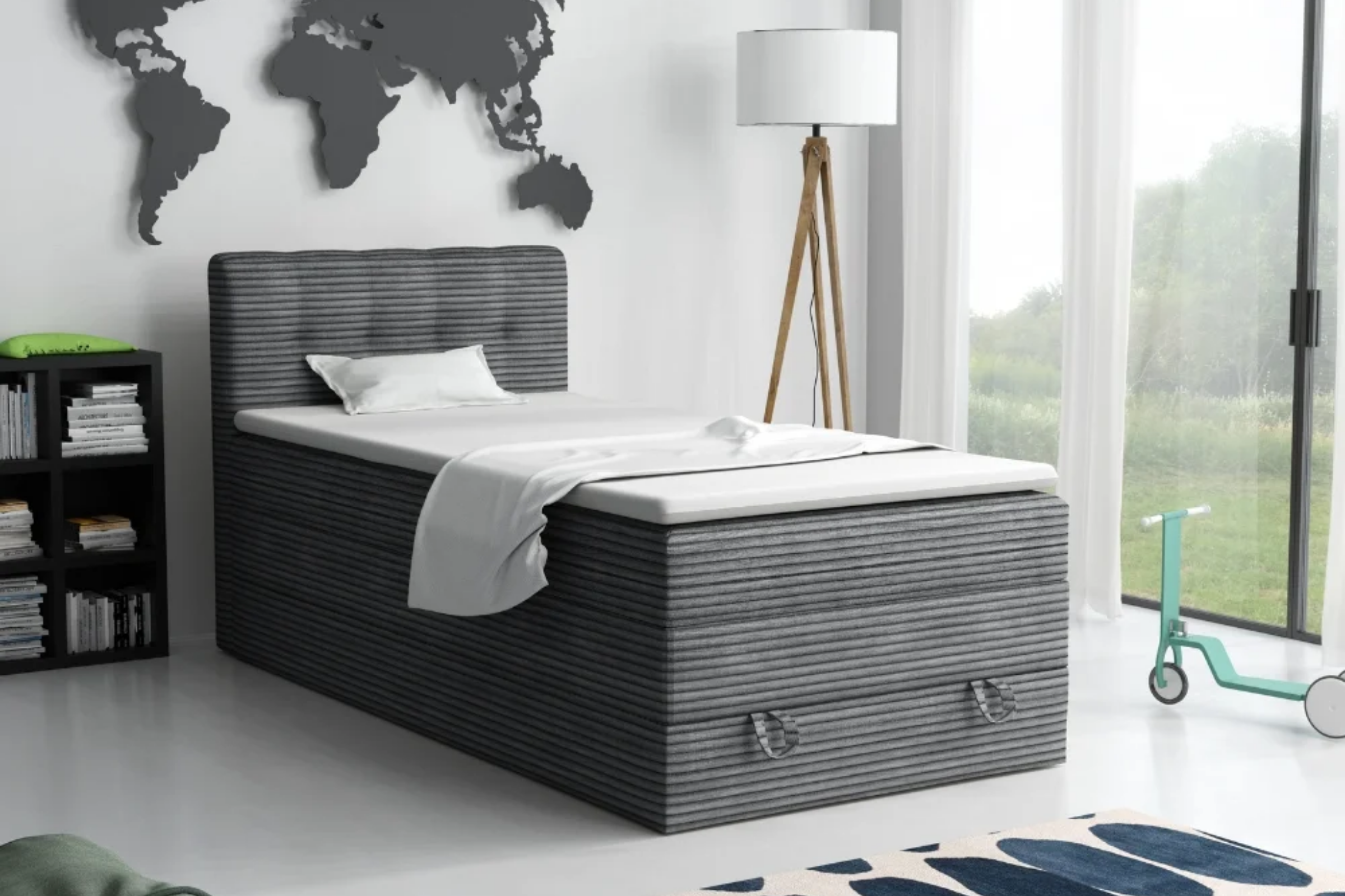 JUNG 2 120x200 Poso 60 Grijs boxspringbed gestoffeerd bed compleetbed Kinder Meubels 24