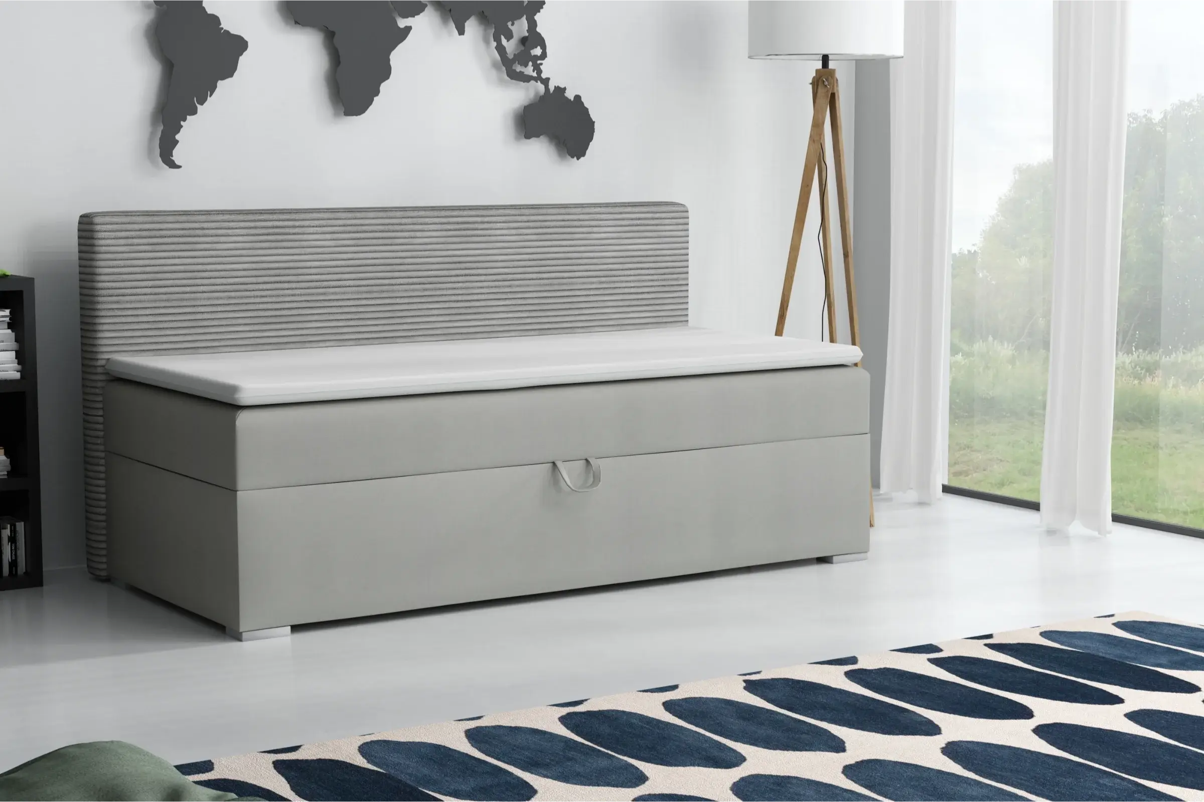 MATI 100x200 Poso 55/Paros 5 Lichtgrijs boxspringbed gestoffeerd bed compleetbed Kinder Meubels 24