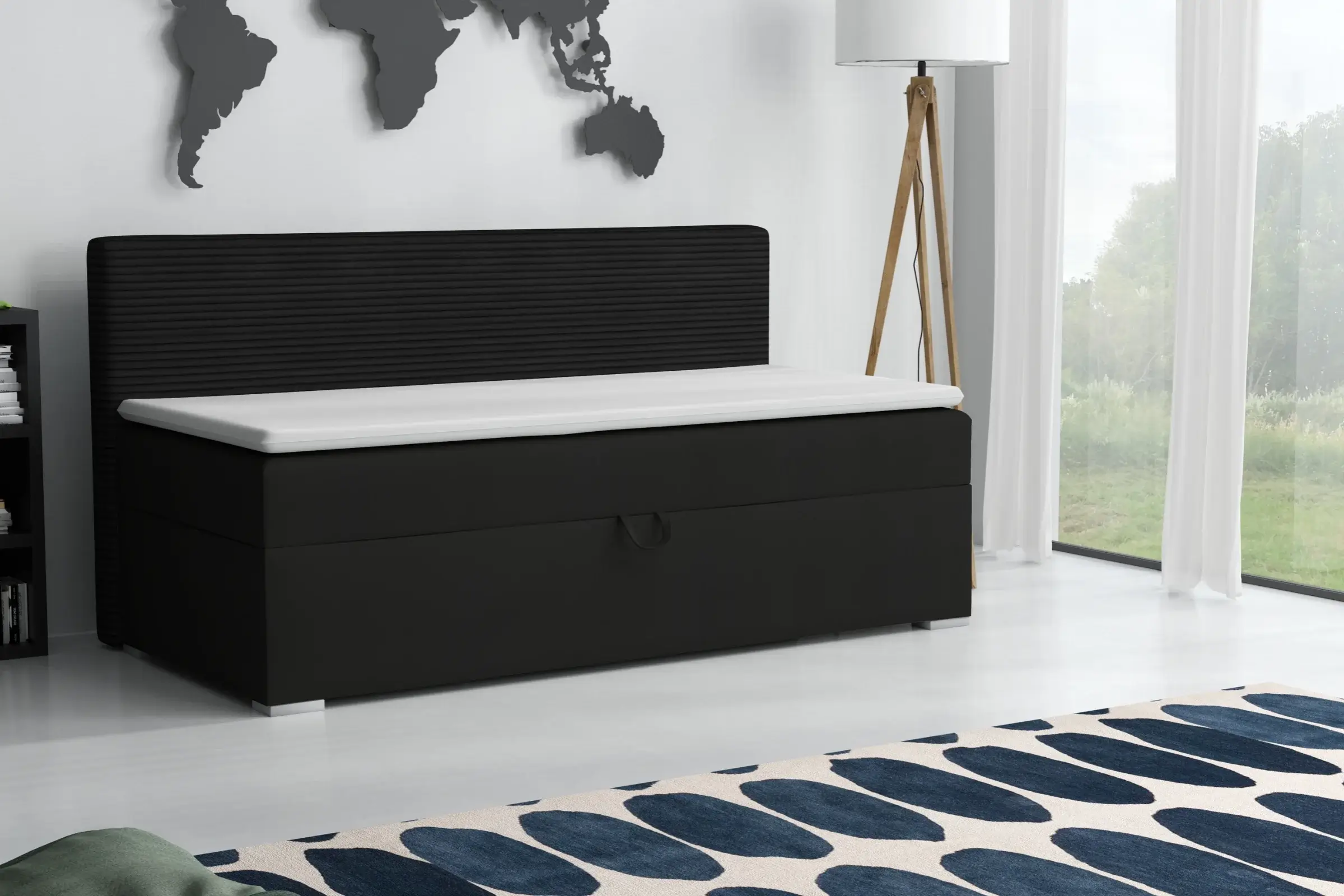 MATI 90x200 Poso 135/Kronos 7 Zwart boxspringbed gestoffeerd bed compleetbed Kinder Meubels 24