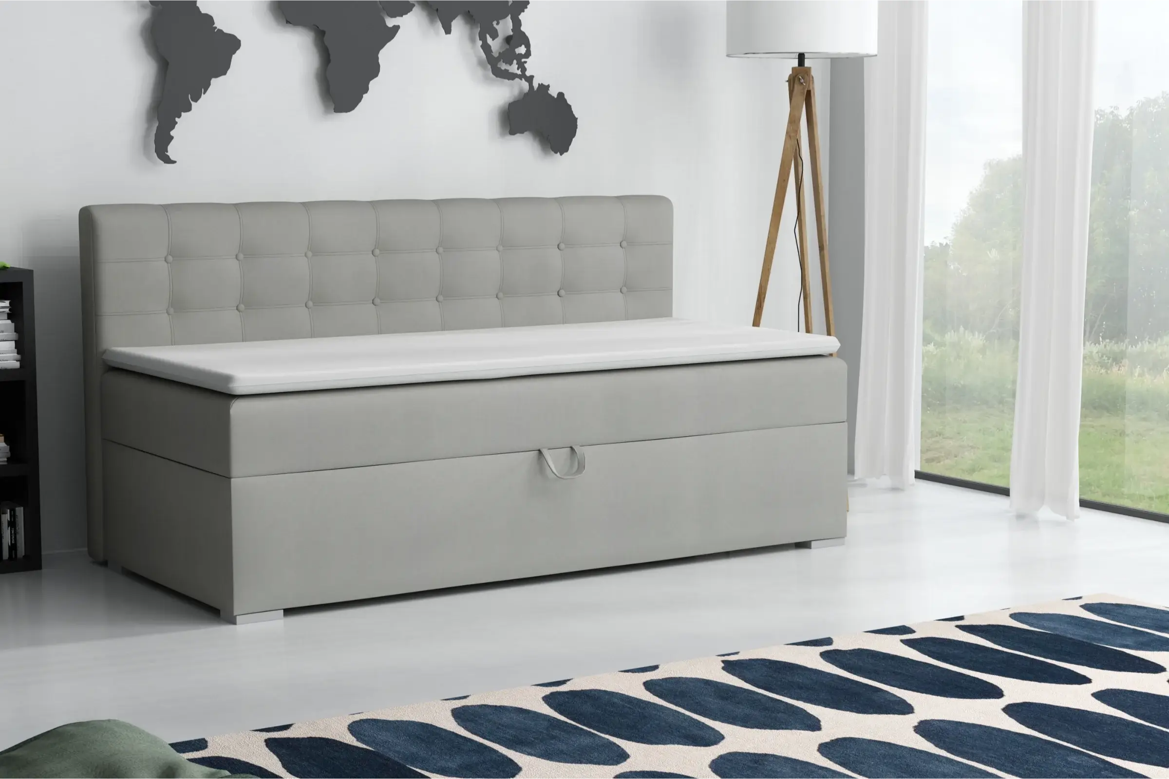 PATI 90x200 Paros 5 Lichtgrijs boxspringbed gestoffeerd bed compleetbed Kinder Meubels 24